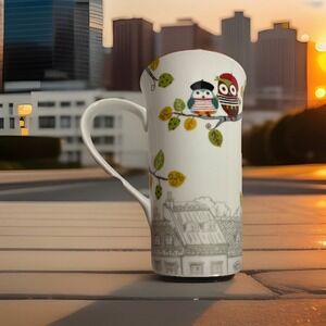 Tall Enchanted Woods Paris by 222 Fifth Coffee Mug Cup Cartoon Owls & Tree Motif